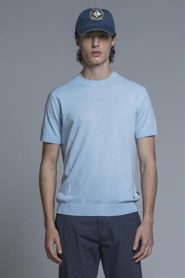 SWEATER ROUND NECK S/S CTN CREPE SOFT WASH F/D SKY