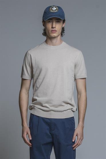 SWEATER ROUND NECK S/S CTN CREPE SOFT WASH F/D ECRU