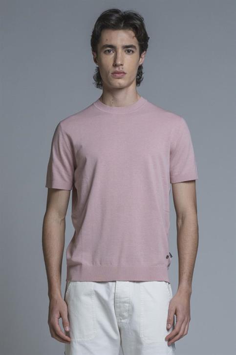 SWEATER ROUND NECK S/S CTN CREPE SOFT WASH F/D PINK