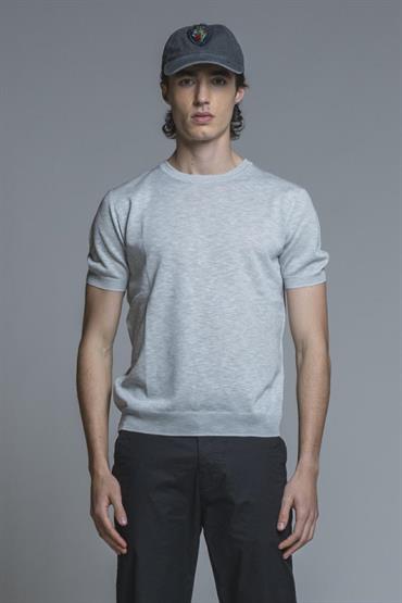 SWEATER ROUND NECK S/S MIX.LINEN SOFT WASH PEARL