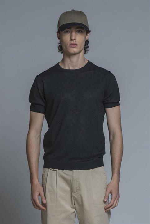 SWEATER ROUND NECK S/S MIX.LINEN SOFT WASH BLACK