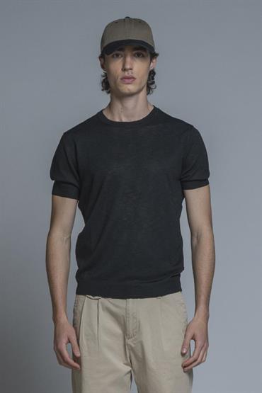 SWEATER ROUND NECK S/S MIX.LINEN SOFT WASH BLACK