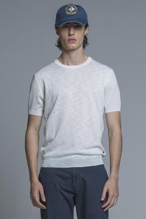 SWEATER ROUND NECK S/S MIX.LINEN SOFT WASH WHITE