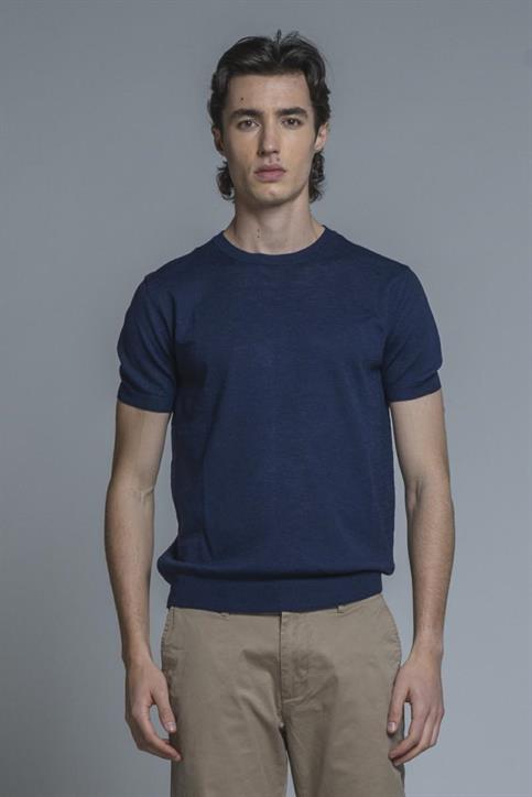 SWEATER ROUND NECK S/S MIX.LINEN SOFT WASH BLUE