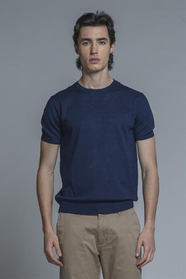 SWEATER ROUND NECK S/S MIX.LINEN SOFT WASH BLUE