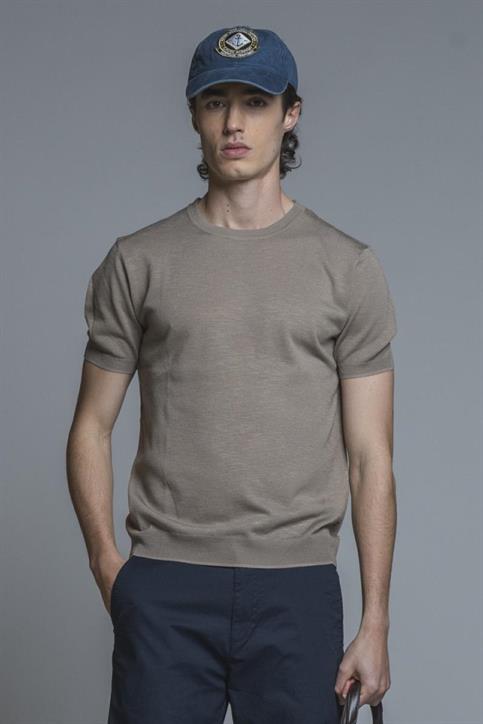 SWEATER ROUND NECK S/S MIX.LINEN SOFT WASH MUD