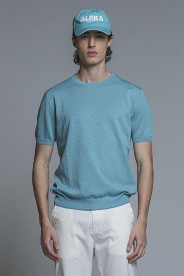 SWEATER ROUND NECK S/S MIX.LINEN SOFT WASH ACQUA