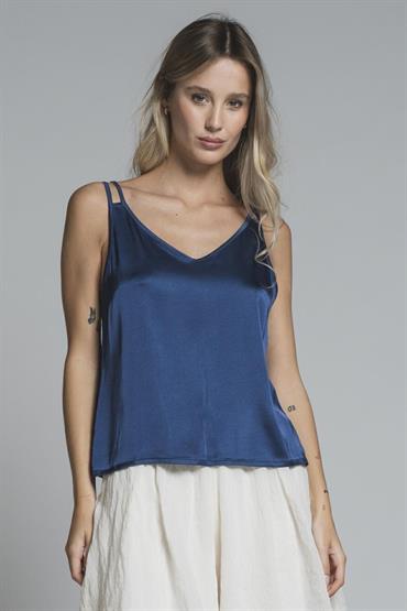 TOP BRACES SATIN VISCOSE STRETCH G/D BLUE
