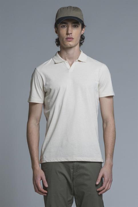 POLO SKIPPER S/S COTTON/LINEN SOFT WASH ECRU
