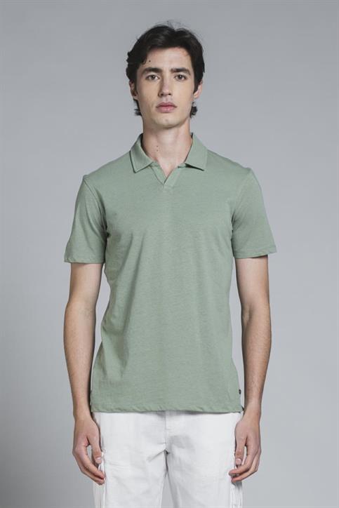 POLO SKIPPER S/S COTTON/LINEN SOFT WASH LT.GREEN