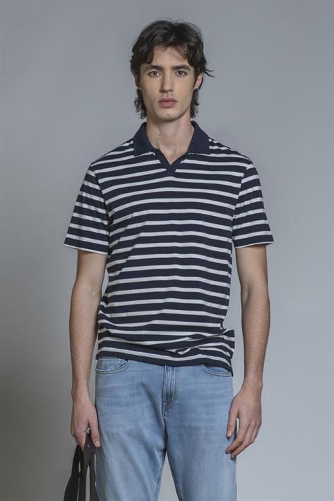 POLO SKIPPER S/S JERSEY SOLID S.WASH Y/D NAVY STRIPE