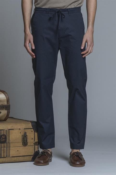 CHINO LONG SLIM POPELINE CANVAS F/D NAVY