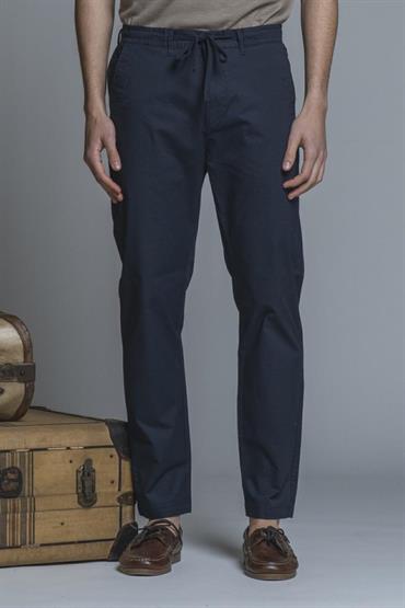 CHINO LONG SLIM POPELINE CANVAS F/D NAVY