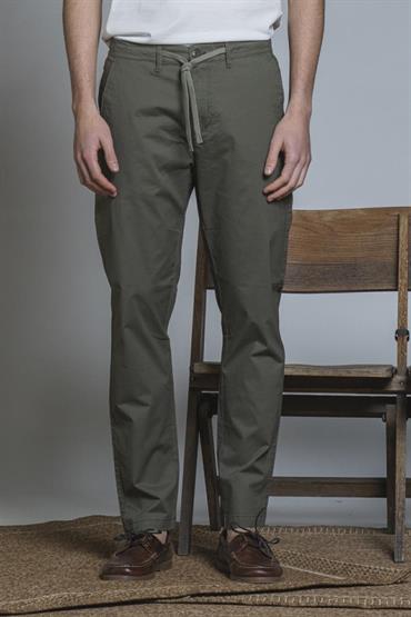 CHINO LONG SLIM POPELINE CANVAS F/D DK.GREEN