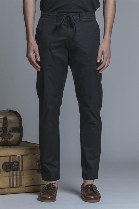 CHINO LONG SLIM POPELINE CANVAS F/D BLACK
