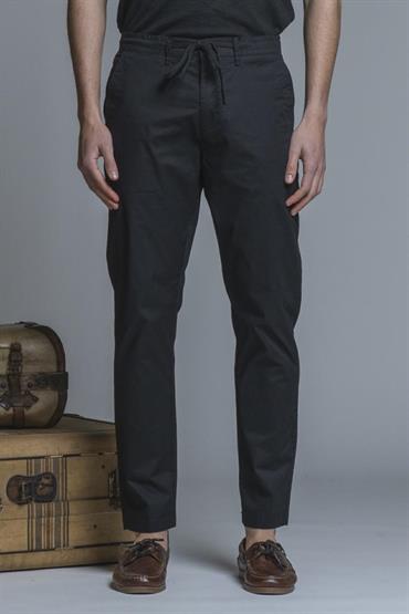 CHINO LONG SLIM POPELINE CANVAS F/D BLACK