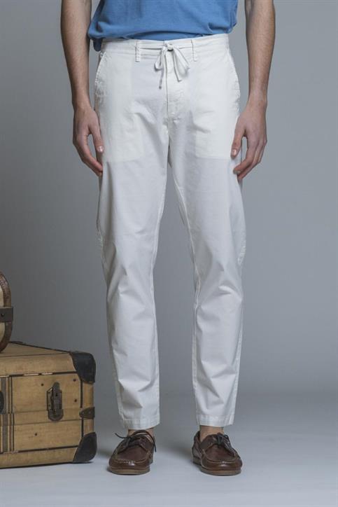 CHINO LONG SLIM POPELINE CANVAS F/D WHITE