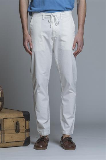 CHINO LONG SLIM POPELINE CANVAS F/D WHITE