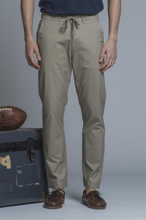 CHINO LONG SLIM POPELINE CANVAS F/D DESERT