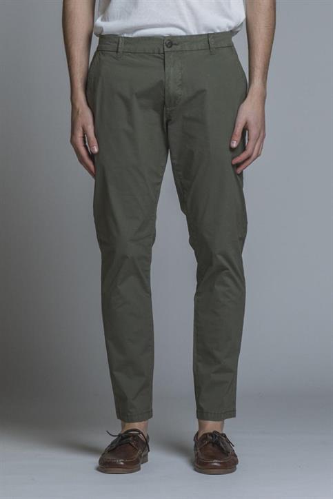 CHINO LONG SLIM POPELINE STRETCH G/D MIL.GREEN