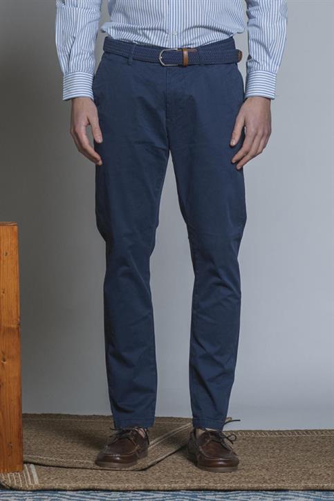 CHINO LONG SLIM TWILL STRETCH F/D BLUE