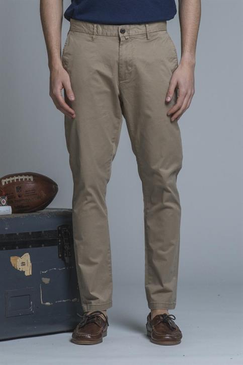CHINO LONG SLIM TWILL STRETCH F/D BEIGE