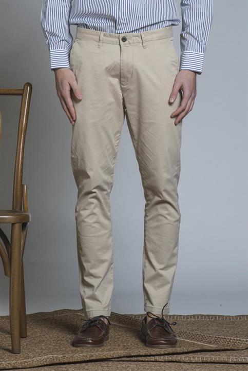 CHINO LONG SLIM TWILL STRETCH F/D DESERT