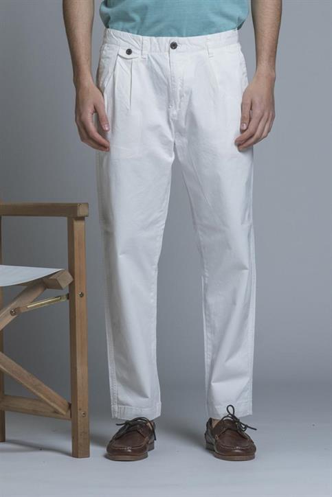 CHINO LONG COMF.PINCES TWILL STRETCH F/D WHITE