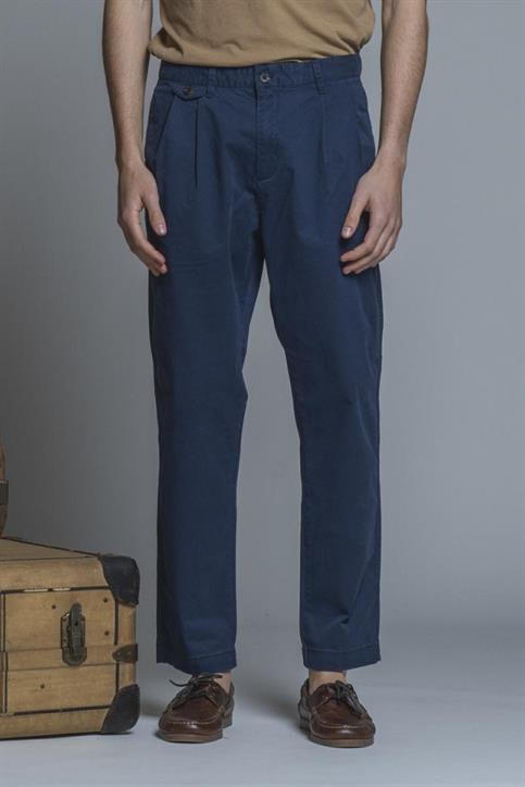 CHINO LONG COMF.PINCES TWILL STRETCH F/D BLUE
