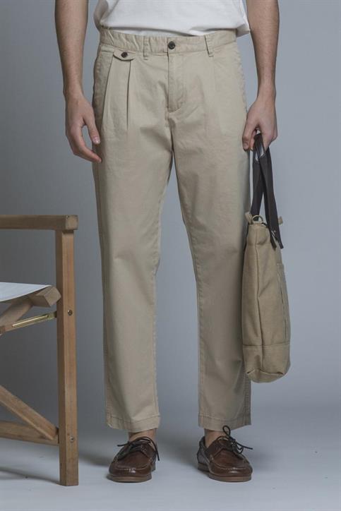 CHINO LONG COMF.PINCES TWILL STRETCH F/D DESERT