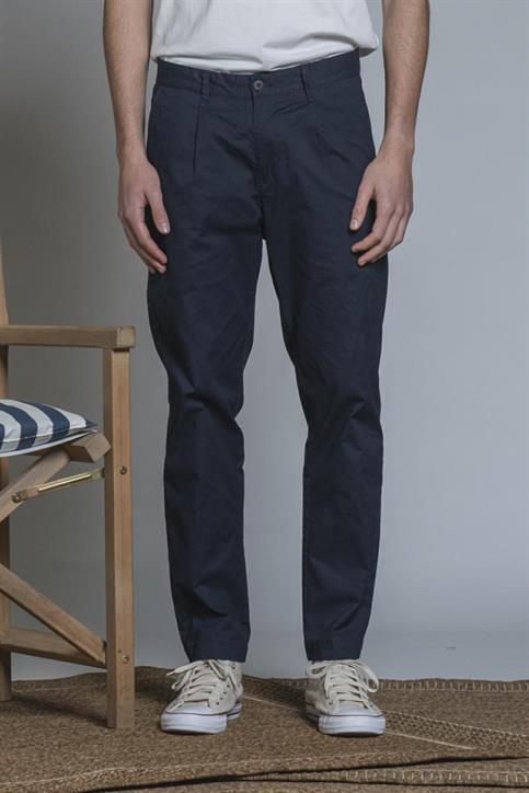 CHINO LONG PENCES COMF.POPELINE CANVAS F/D NAVY