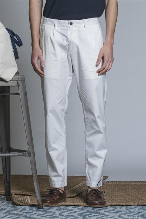 CHINO LONG PENCES COMF.POPELINE CANVAS F/D WHITE