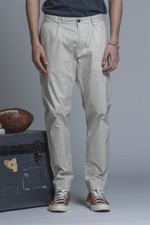 CHINO LONG PENCES COMF.POPELINE CANVAS F/D ECRU