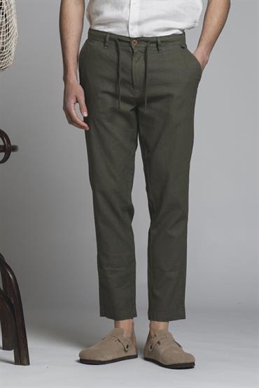 CHINO LONG COMF.MIXED LINEN G/D ARMY GREEN