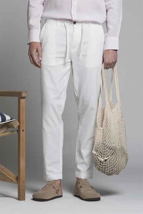 CHINO LONG COMF.MIXED LINEN G/D WHITE