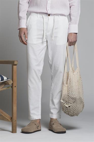 CHINO LONG COMF.MIXED LINEN G/D WHITE