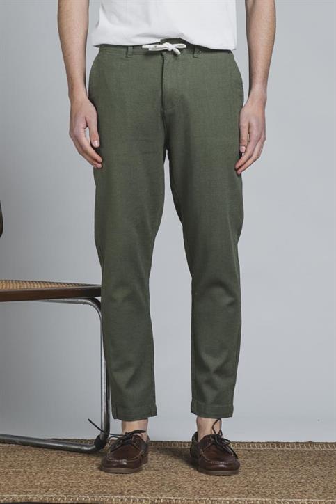 CHINO LONG COMF.MIXED LINEN Y/D DK.GREEN