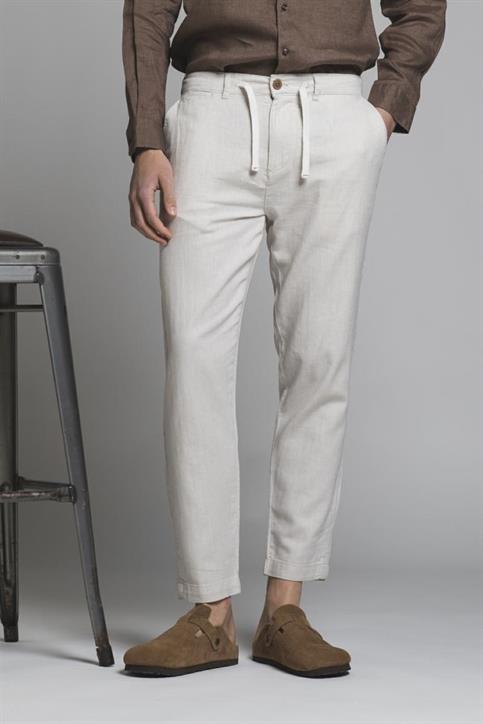 CHINO LONG COMF.MIXED LINEN Y/D WHITE