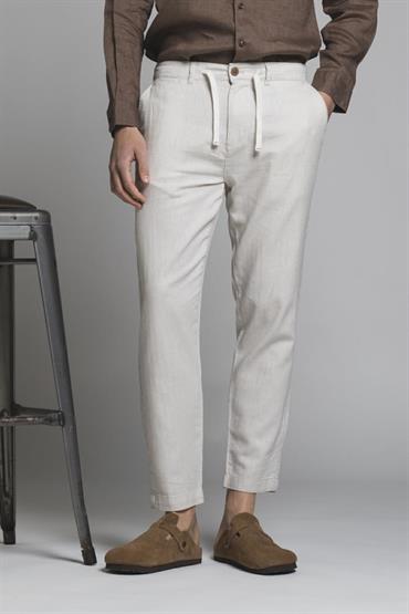 CHINO LONG COMF.MIXED LINEN Y/D WHITE