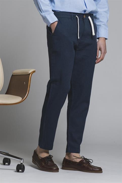 CHINO LONG COMF.MIXED LINEN Y/D BLUE