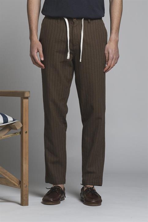 CHINO LONG COMF.MIXED LINEN Y/D MUD STRIPE