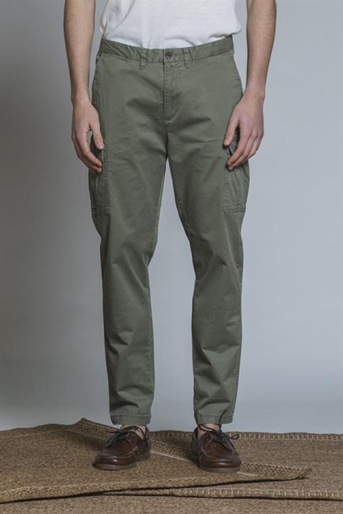CARGO LONG SLIM TWILL STRETCH F/D MIL.GREEN