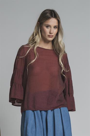 BLOUSE L/S MIXED VISCOSE G/D WINE