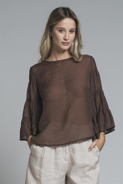 BLOUSE L/S MIXED VISCOSE G/D CHOCOLATE