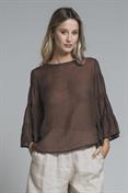 BLOUSE L/S MIXED VISCOSE G/D CHOCOLATE