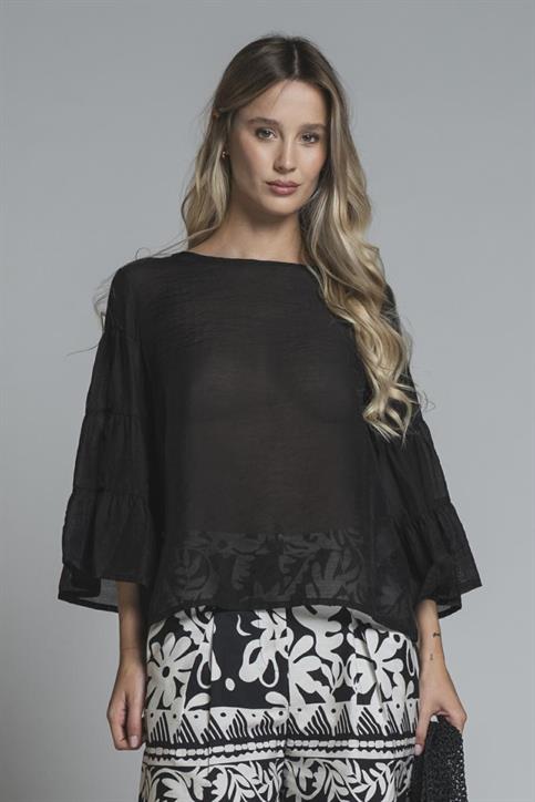 BLOUSE L/S MIXED VISCOSE G/D BLACK