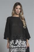 BLOUSE L/S MIXED VISCOSE G/D BLACK