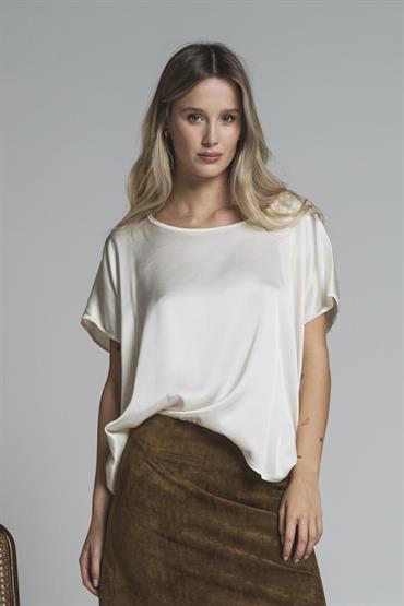 BLOUSE S/S SATIN VISCOSE STRETCH G/D MILK