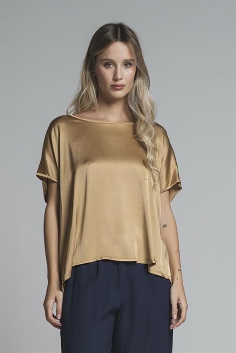 BLOUSE S/S SATIN VISCOSE STRETCH G/D NUT
