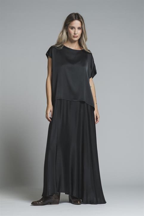 BLOUSE S/S SATIN VISCOSE STRETCH G/D BLACK